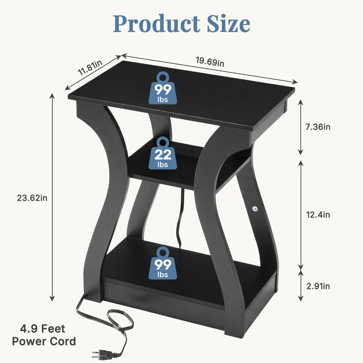 Charging Station Side Table Storage Display Nightstand Bedside
