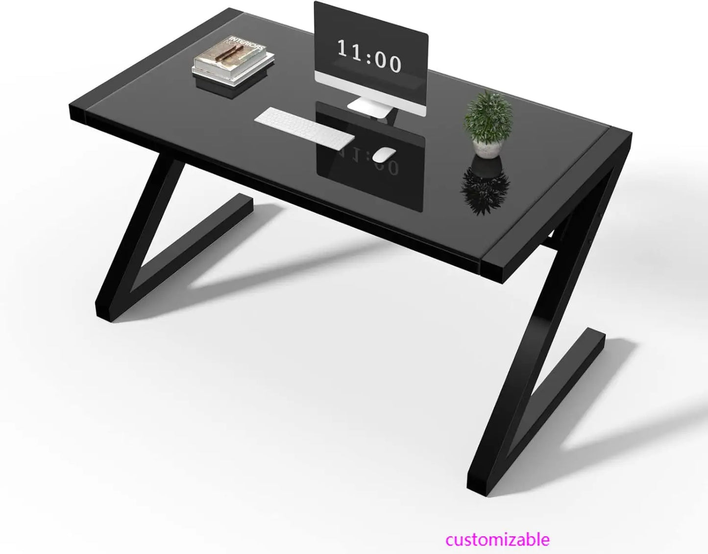 Z Shape Tempered Glass Modern Office Desk with USB Accessory