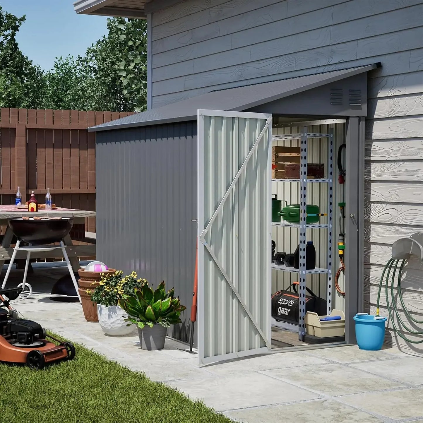Lean To Outdoor Storage Shed - Metal Wall Side Shed