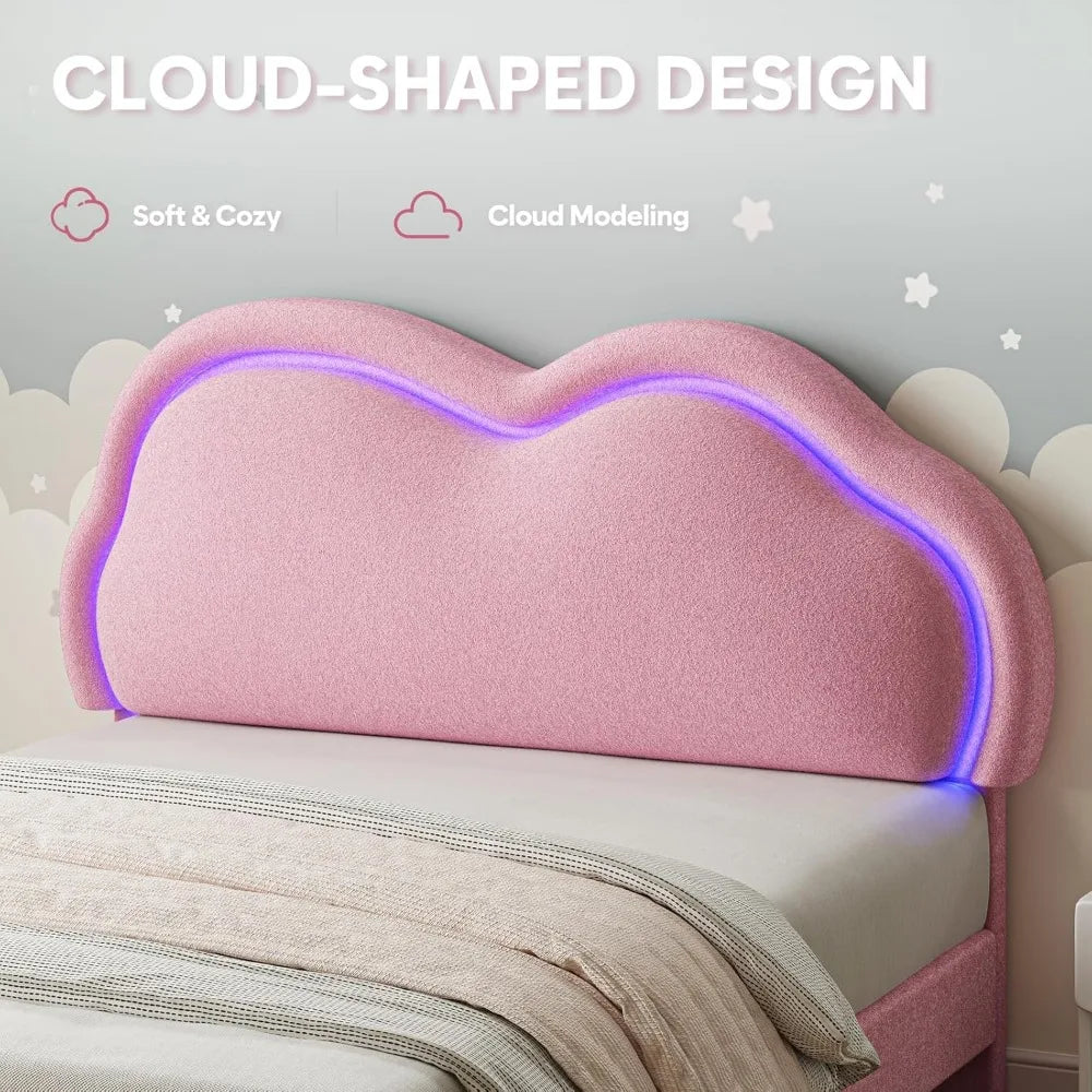 Cloud Bed Platform Frame with Headboard and LED Light