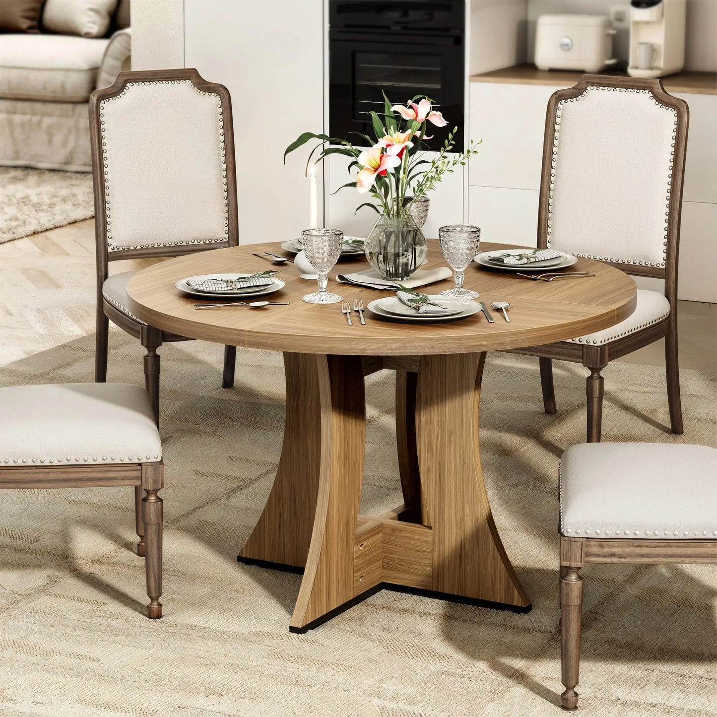 Round Dining Table with Marble Pattern