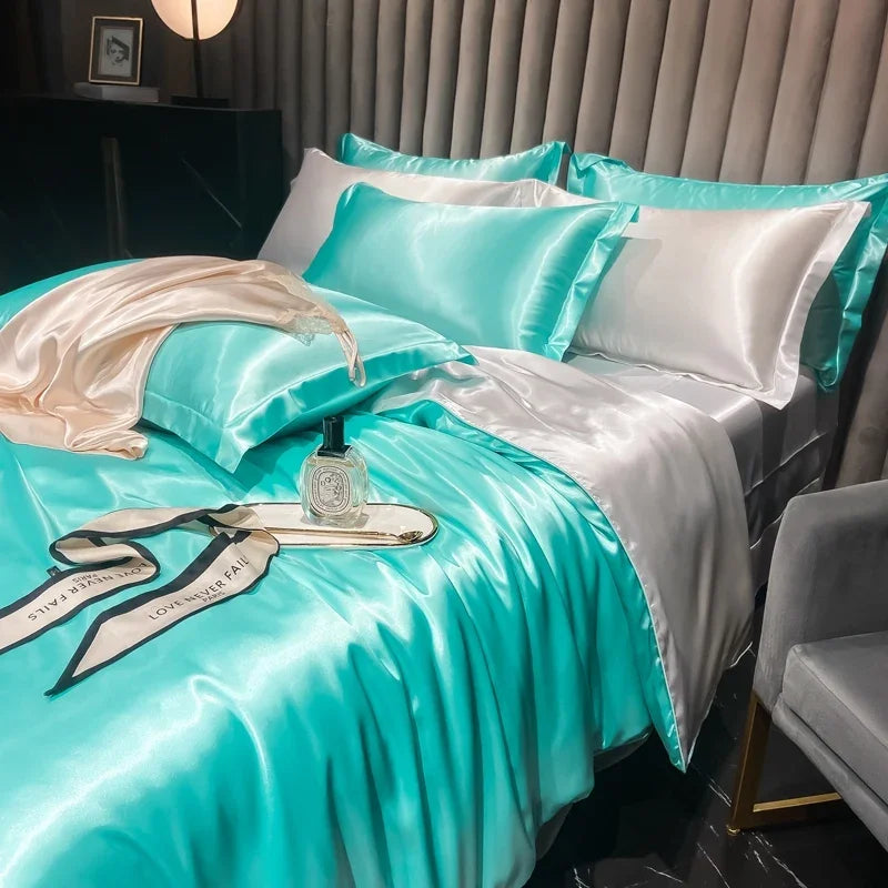 Solid Silk Bedding Set with Duvet Cover Bed Sheet