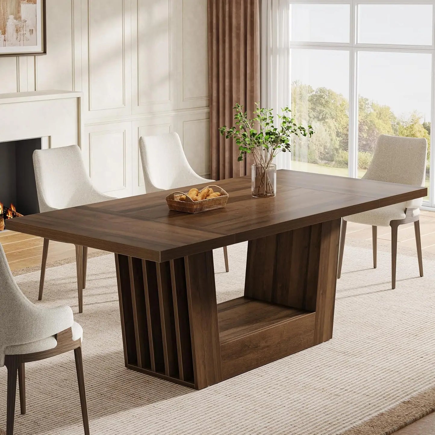 Heavy-Duty Wood Base Rectangular Dining Table