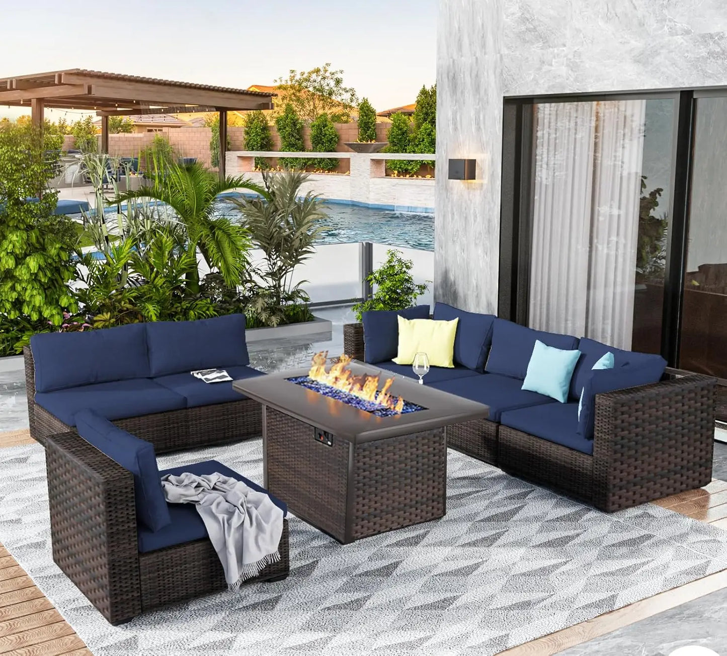 Sectional Patio Furniture Set with Fire Pit