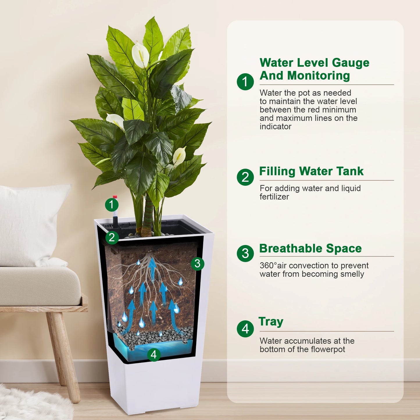 High Front Porch Planter Pots with Drainage Holes Auto Watering