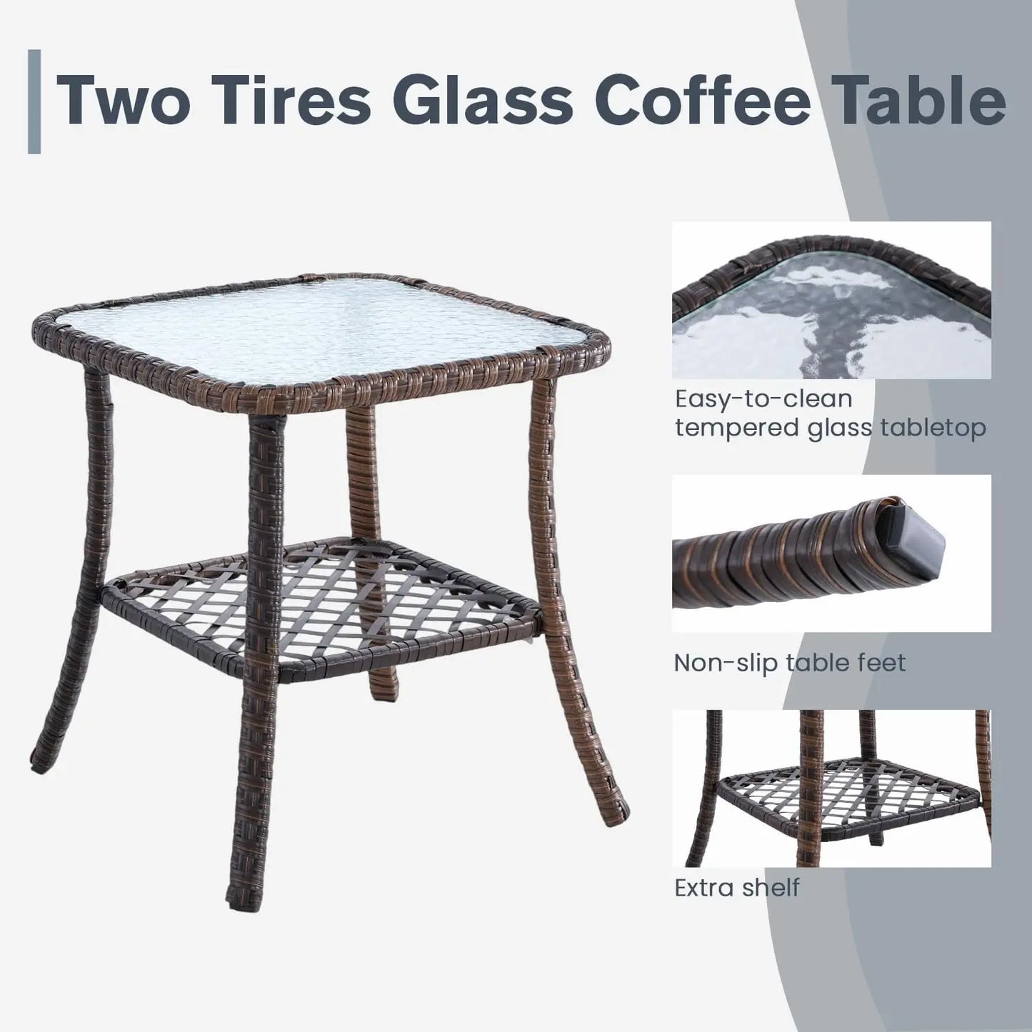 3 Pcs All-Weather Wicker Patio Bistro Set with Table and Thickened Cushions and High Back