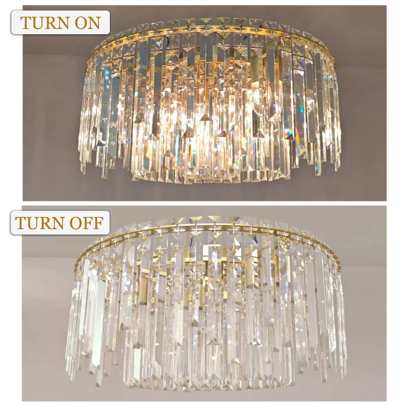Luxury Gold Crystal Flush Mount Teardrop Crystal Chandelier