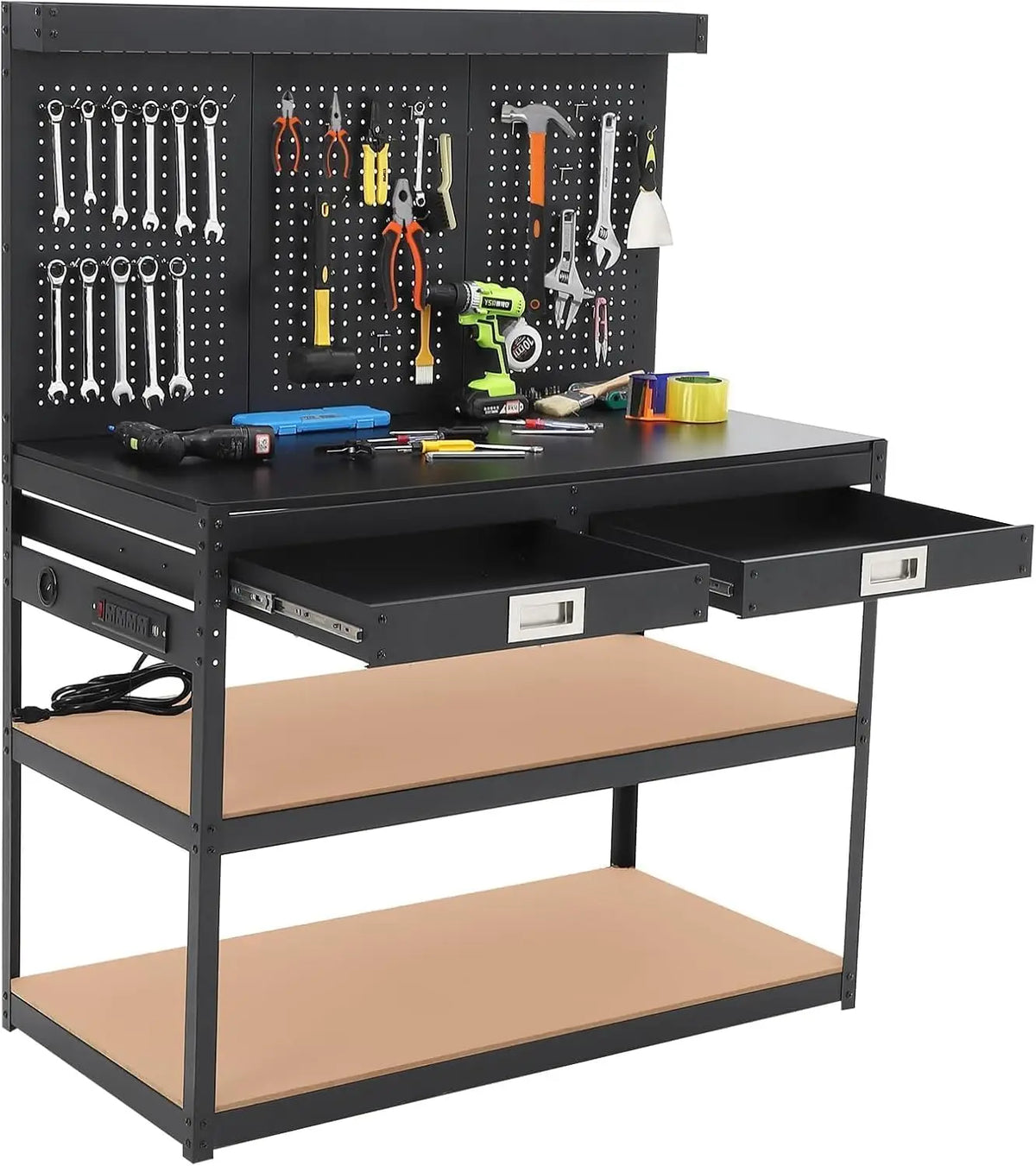 Workbench with Drawers & Pegboard