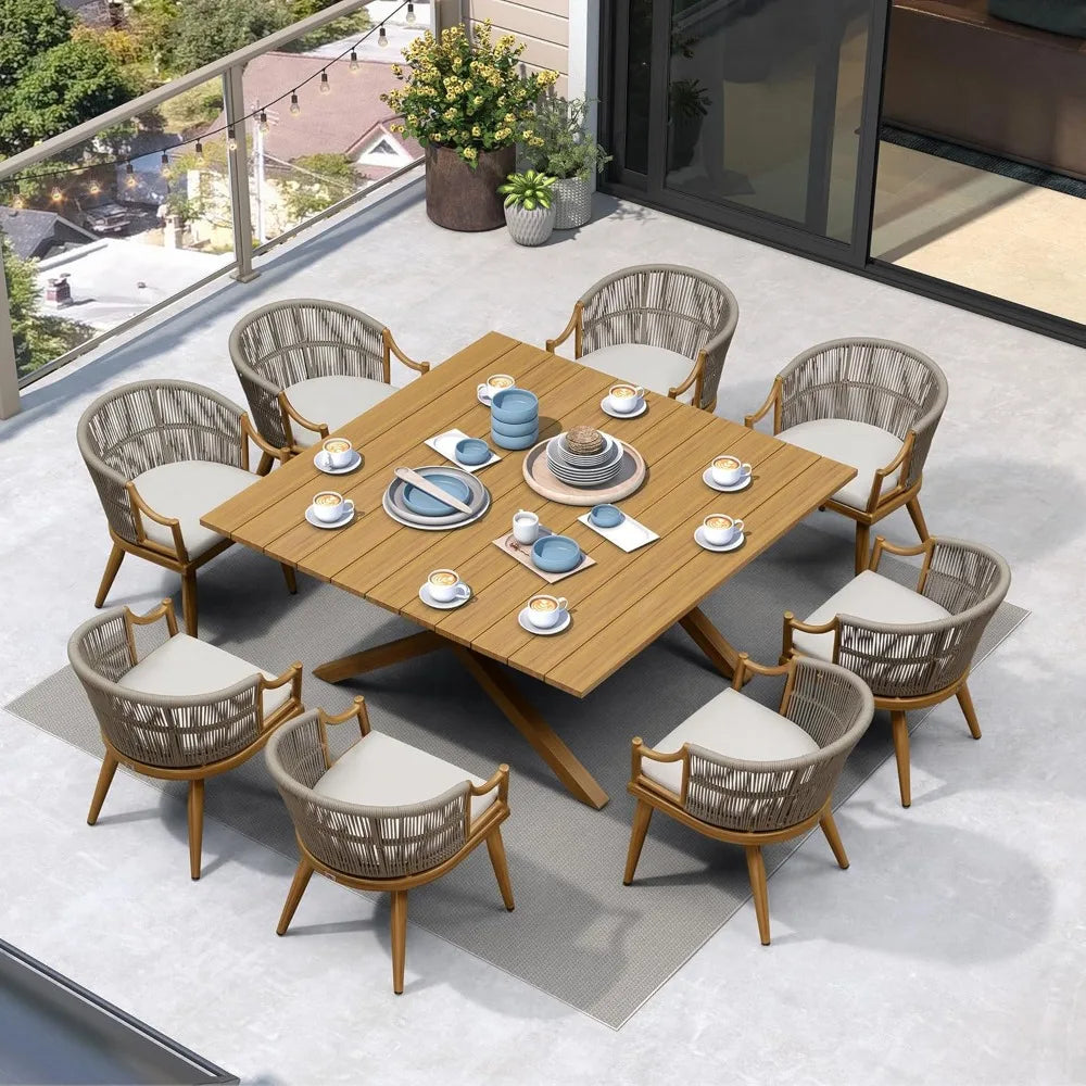 All Weather Wicker Patio Dining Set with Square Aluminum Table