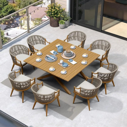 All Weather Wicker Patio Dining Set with Square Aluminum Table