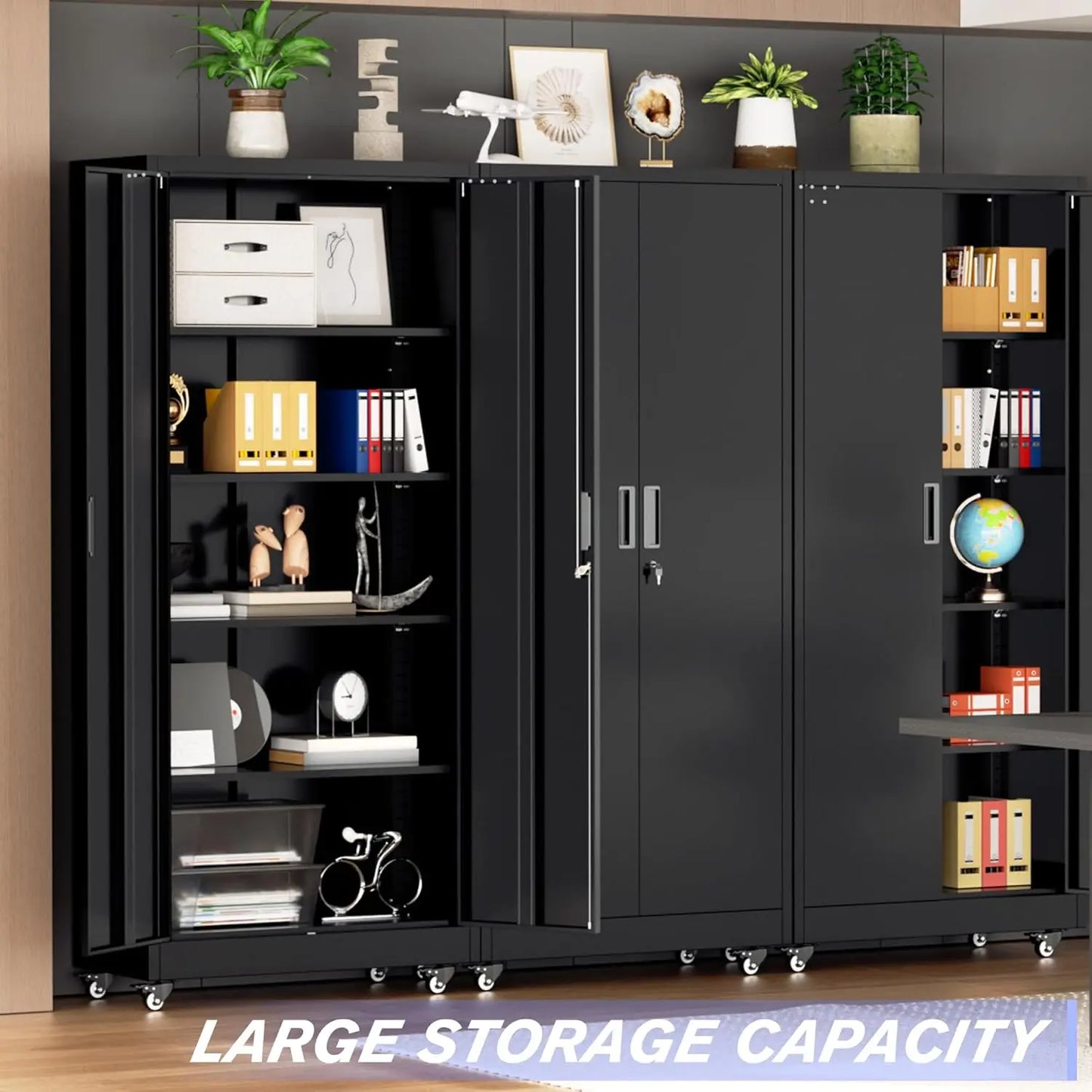 Garage Storage Cabinet with & Lockable Doors and Wheels