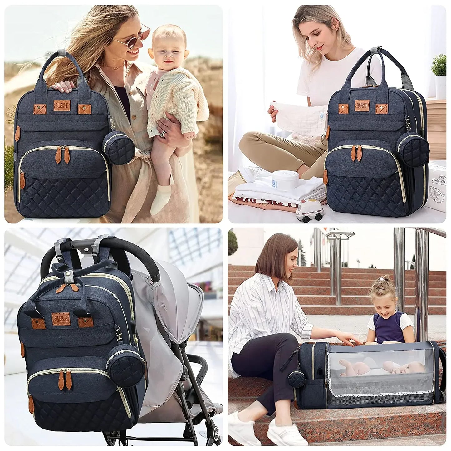 Diaper Bag Backpack with Foldable Baby Bed Waterproof