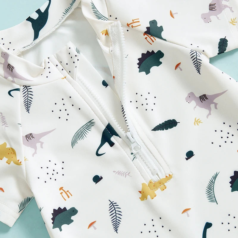 Dinosaur Print Rash Guard Swimsuit Set