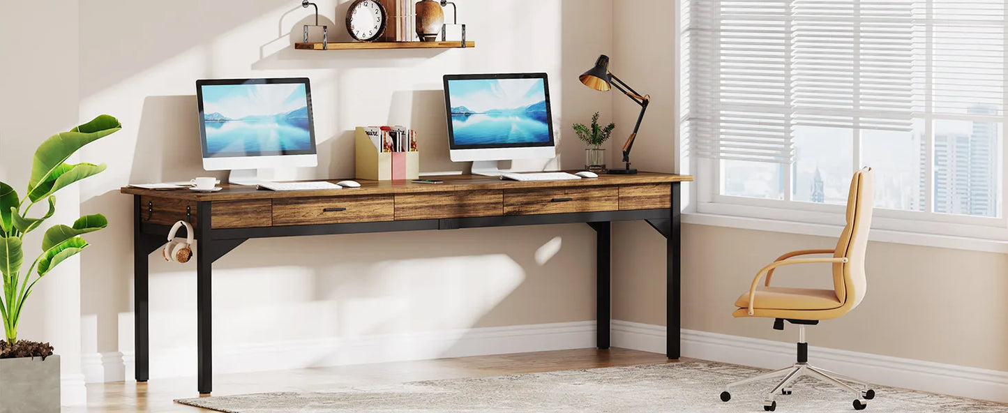 Double Long Desk with Drawers