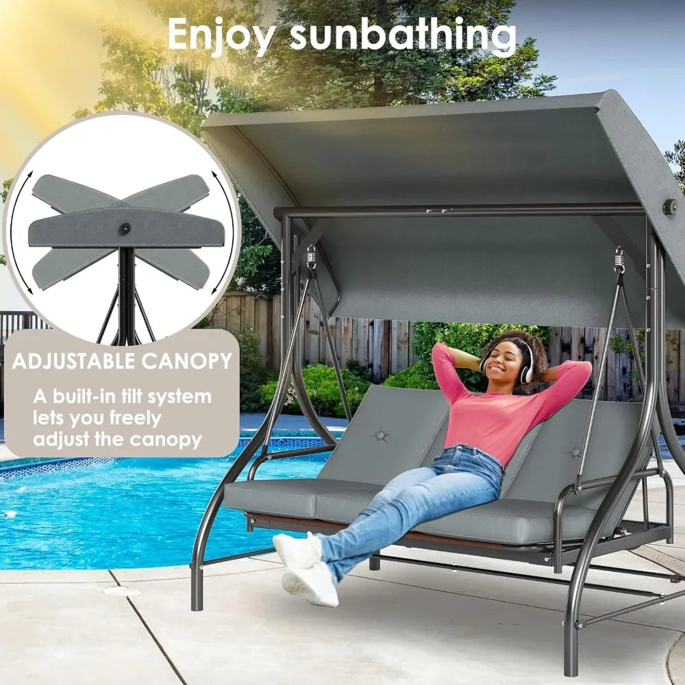 Outdoor Patio Porch Swing with Adjustable Canopy & Backrest