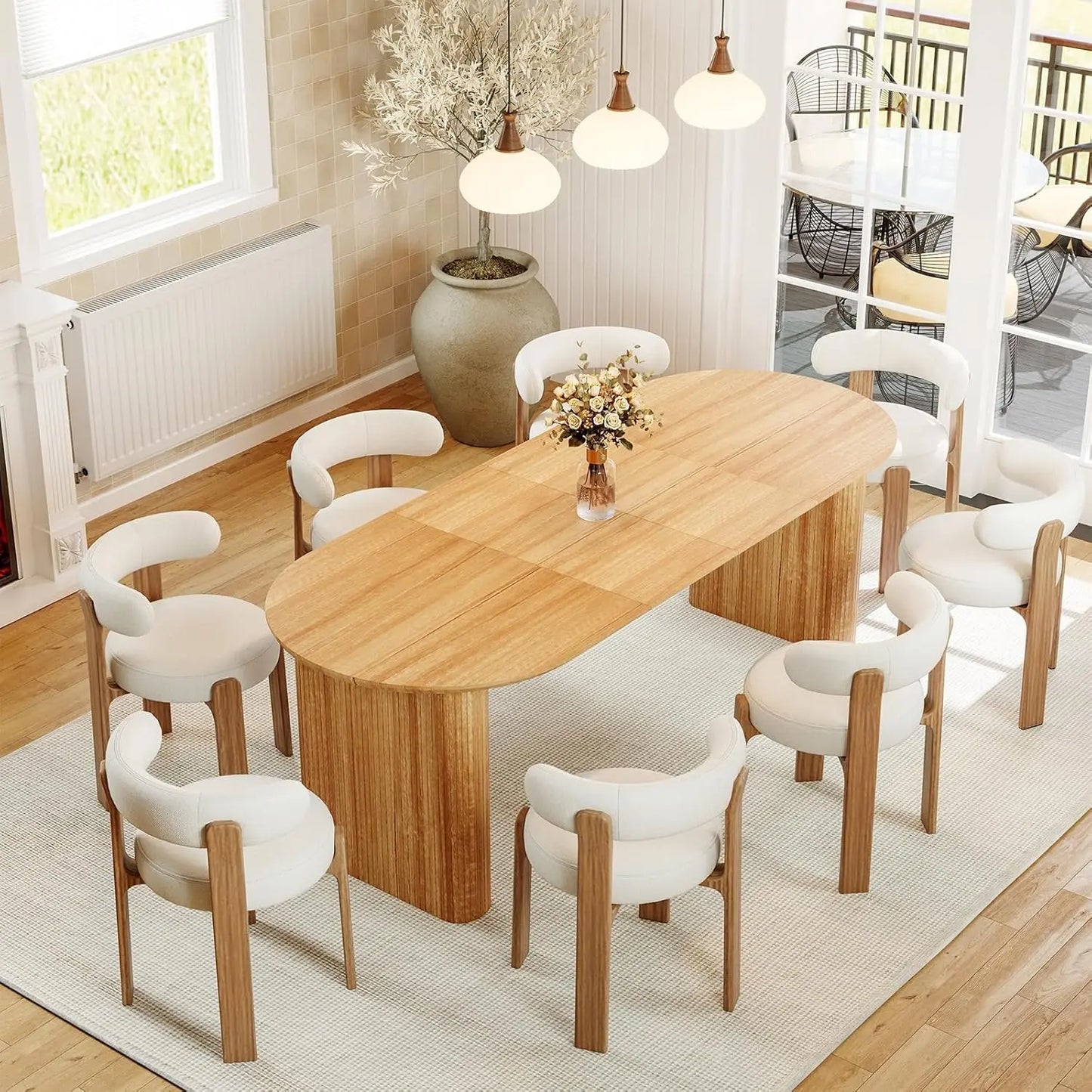 Curved Fluted Base Extendable Oval Dining Table