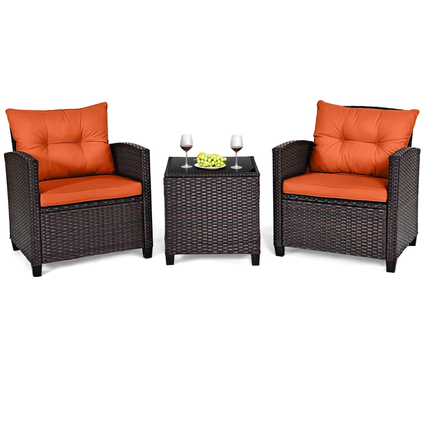 3 PCS Patio Rattan Cushioned Conversation Furniture Set