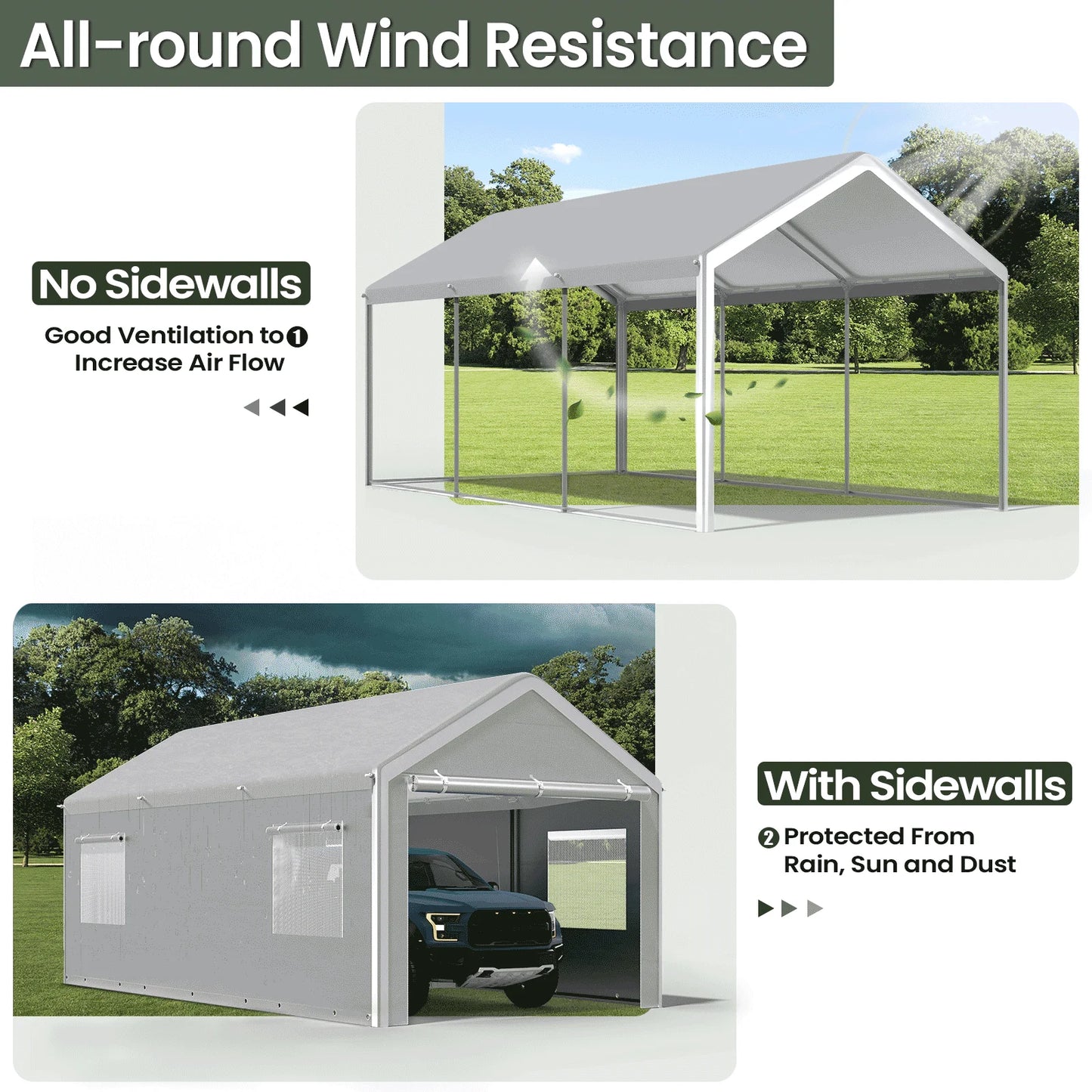 Heavy Duty Car Canopy with Reinforced Ground Bar