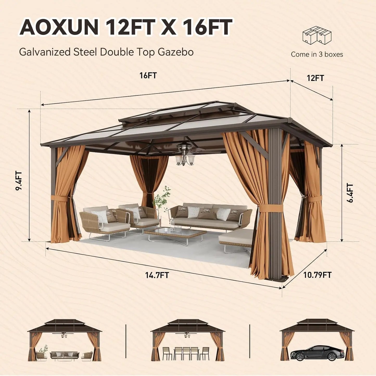 Hardtop Metal Double Polycarbonate Roof Gazebo