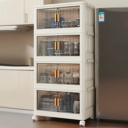 Stackable Practical Storage Cabinet with Doors and Wheels
