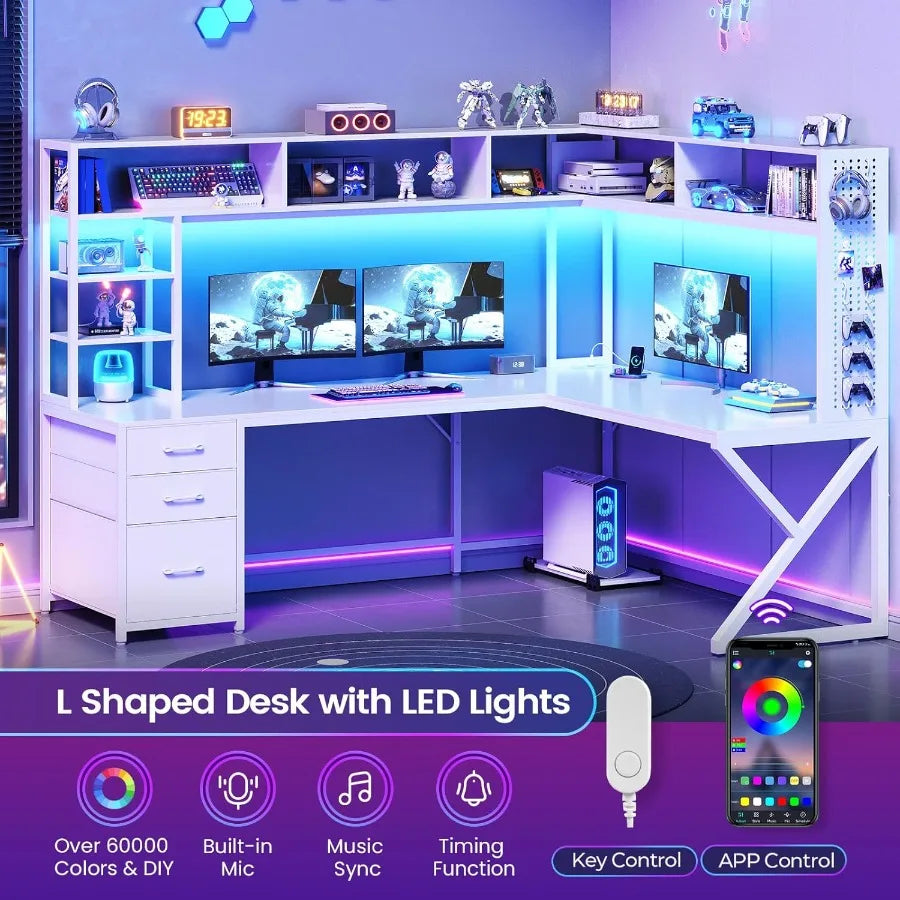Corner Computer Desk with Storage Drawers