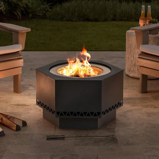 Patio Wood Burning Smokeless Firepit w/PVC Cover and Fire Poker