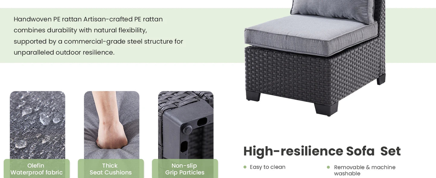 Patio Sectional Sofa Set with Ottoman, Water/Oil/Stain-Resistant Fabric