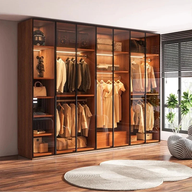 Modern Glass Wardrobe with Combination Storage Cabinet