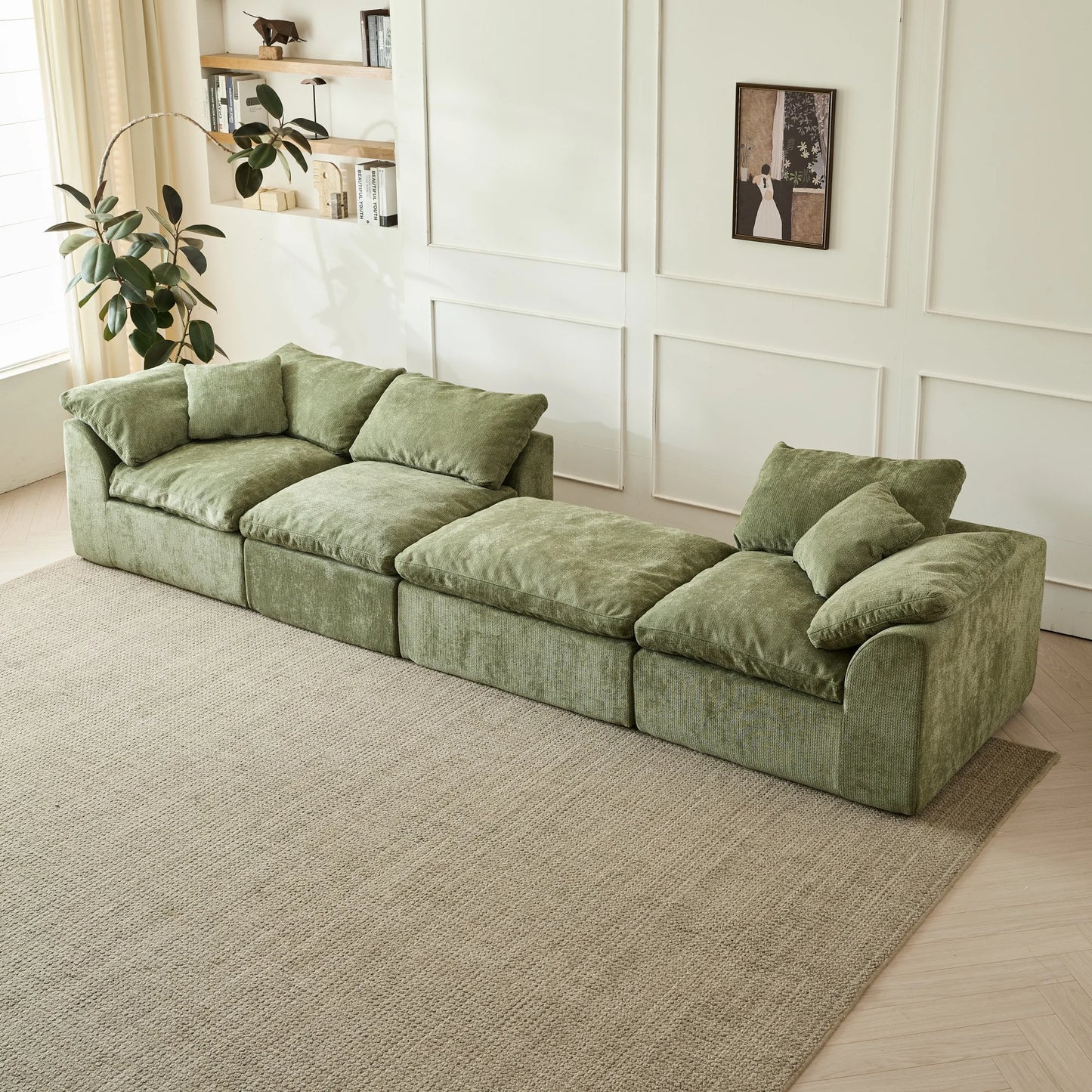Modern Cloud L-Shaped Oversized Deep Seat Chenille Fabric with Ottoman