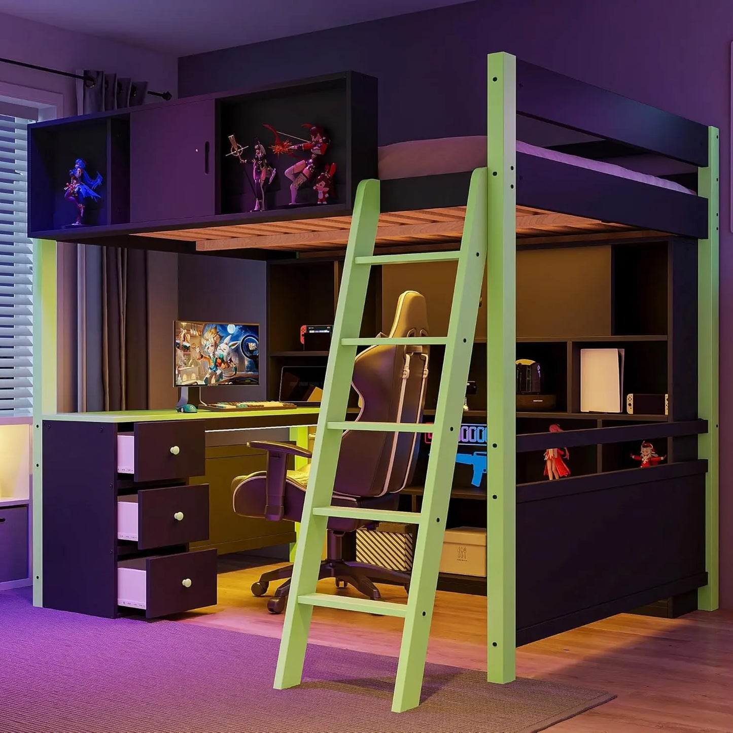 Full Wood Gaming Loft Bed