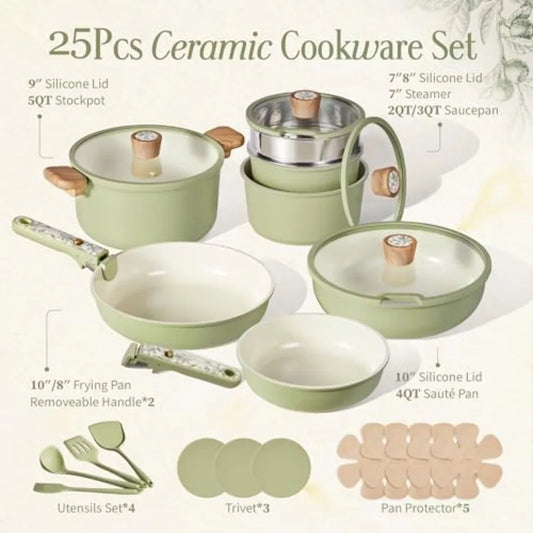 Nonstick Pots and Pans with Detachable Handle Ceramic Cookware Set