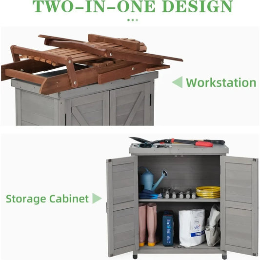 Outdoor Potting Bench with Storage Cabinet