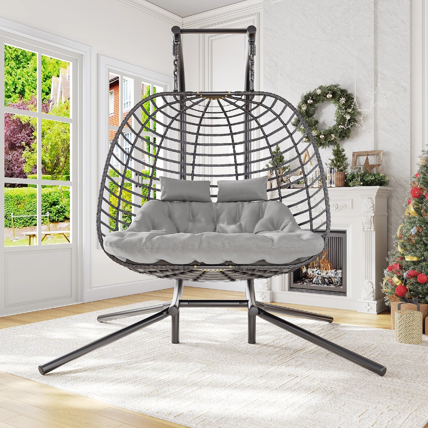 Double Hanging Egg Chair with Stand