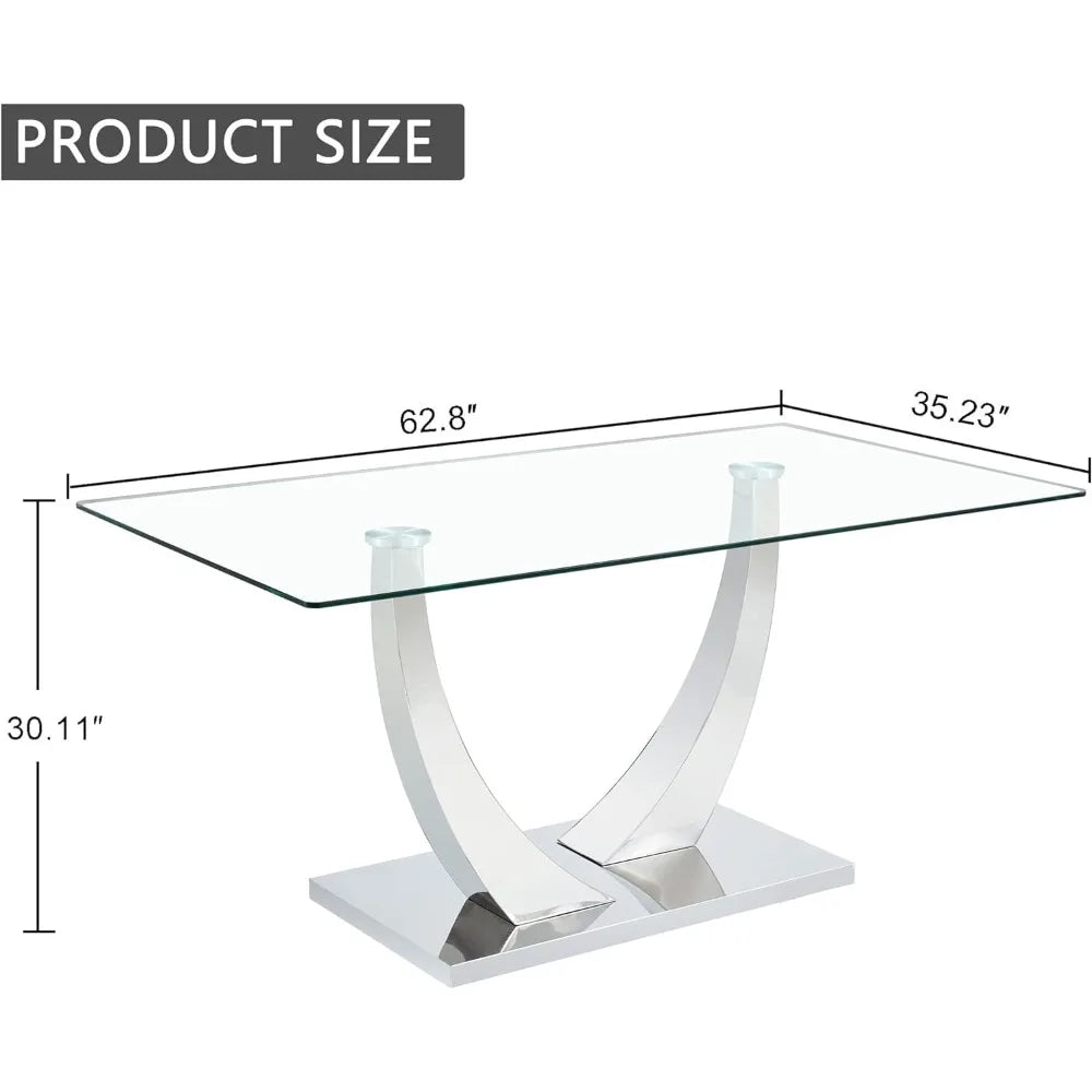 Modern Rectangular Tempered Glass Dining Table