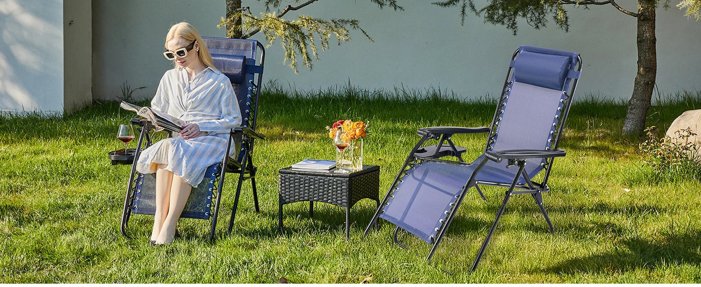 Zero Gravity Lounge Chair with Cup Holder Tray Set