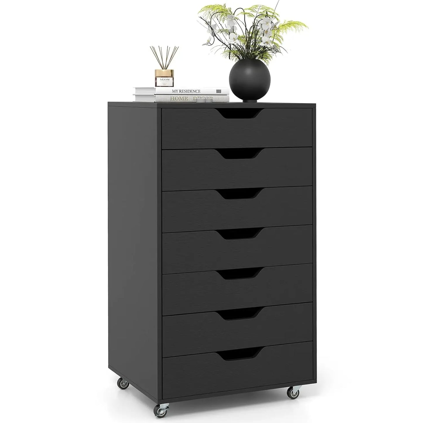 Mobile Storage Cabinet Wooden File Organizer Lockable Wheels