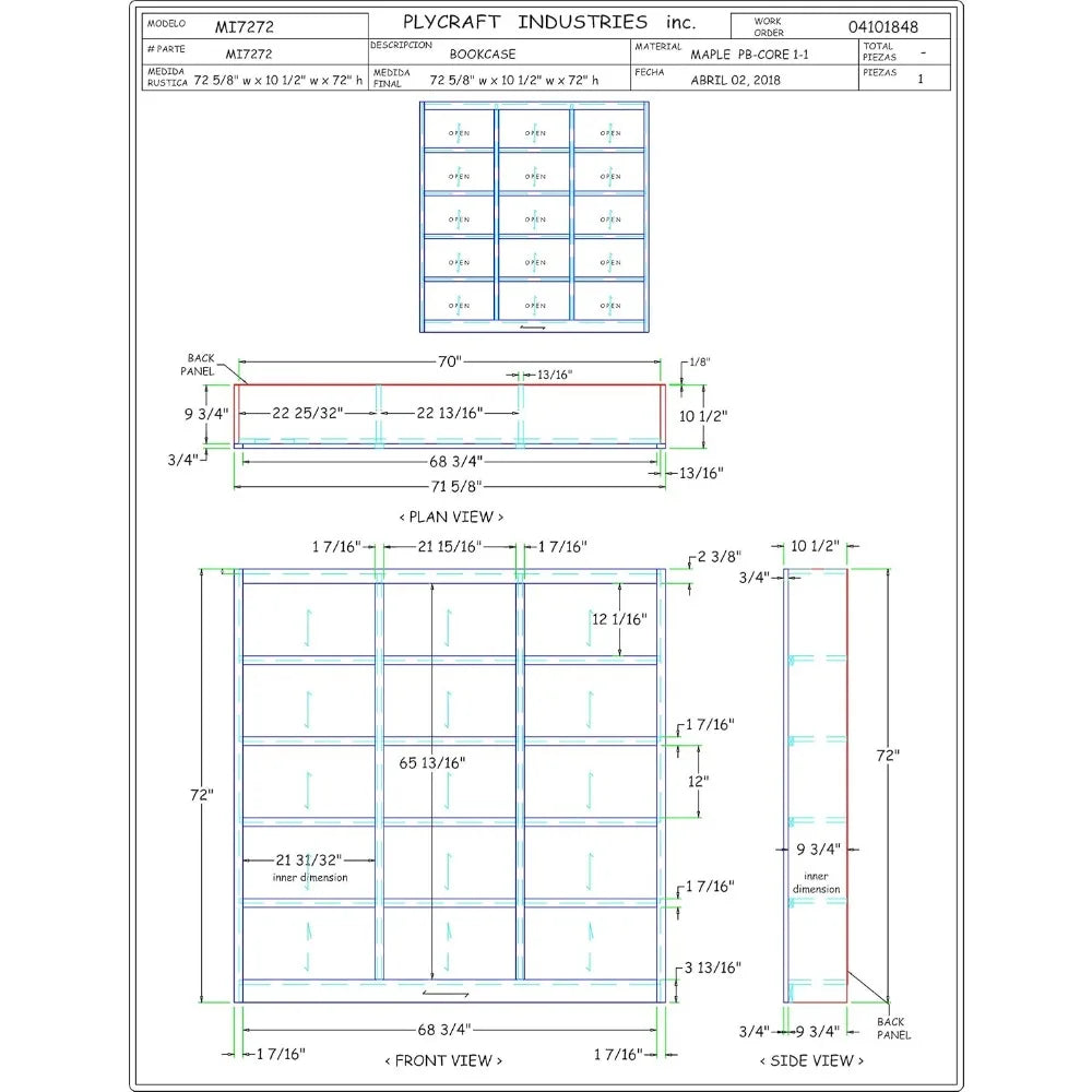 Bookcase 5-Tier, 3 Cubes