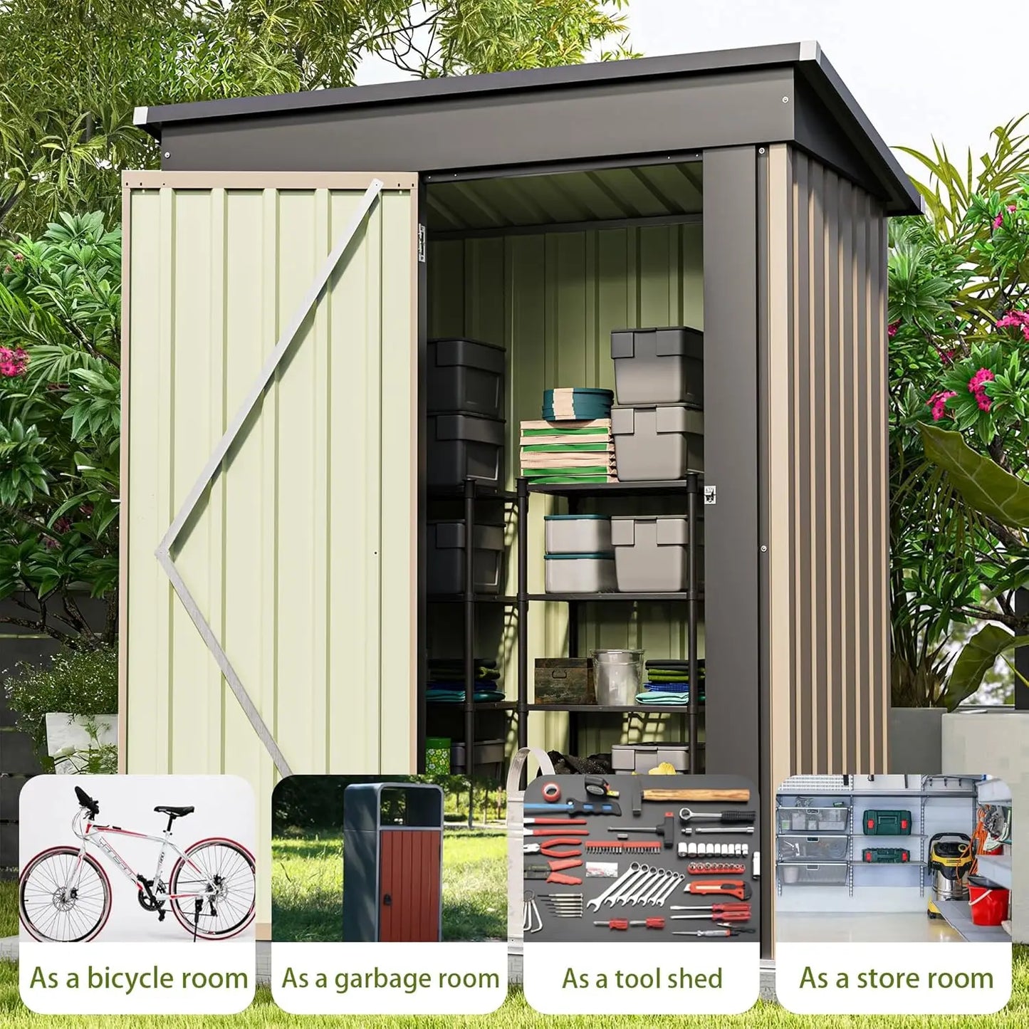 Tool Shed with Sloping Roof and Lockable Door