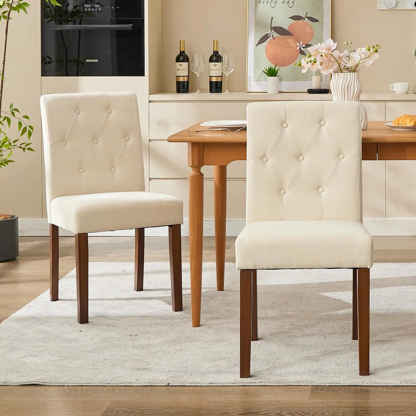 Upholstered Parsons Fabric Diner Dining Chairs with Nailhead Trim/Sturdy Wood Legs Set