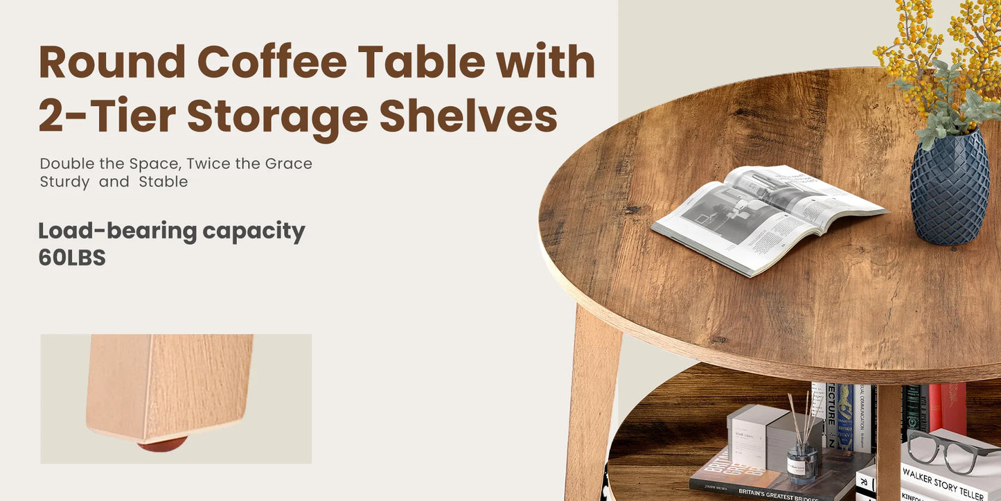 Wood Round Coffee Table with Storage Capacity