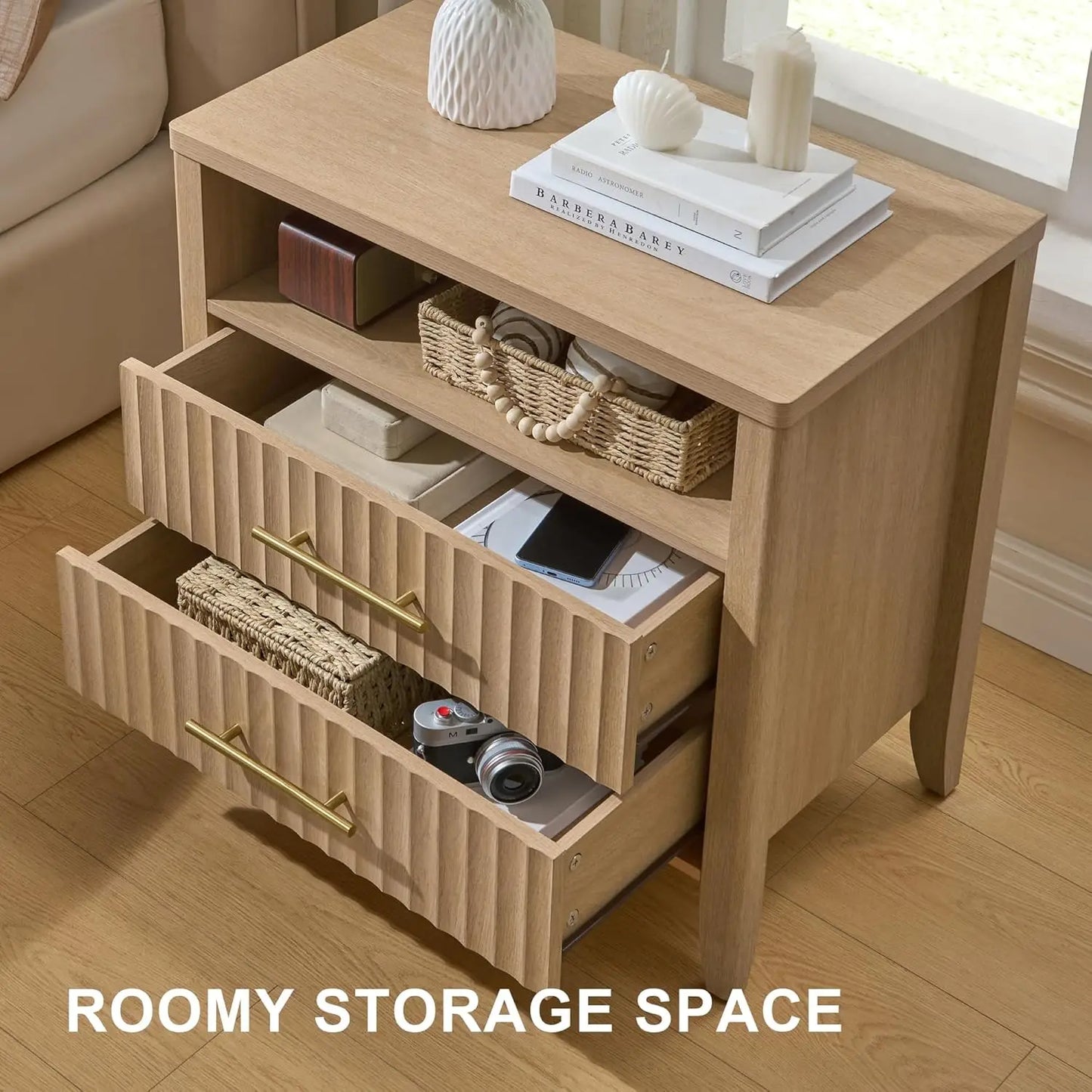 Modern Fluted Queen Nightstand End Table
