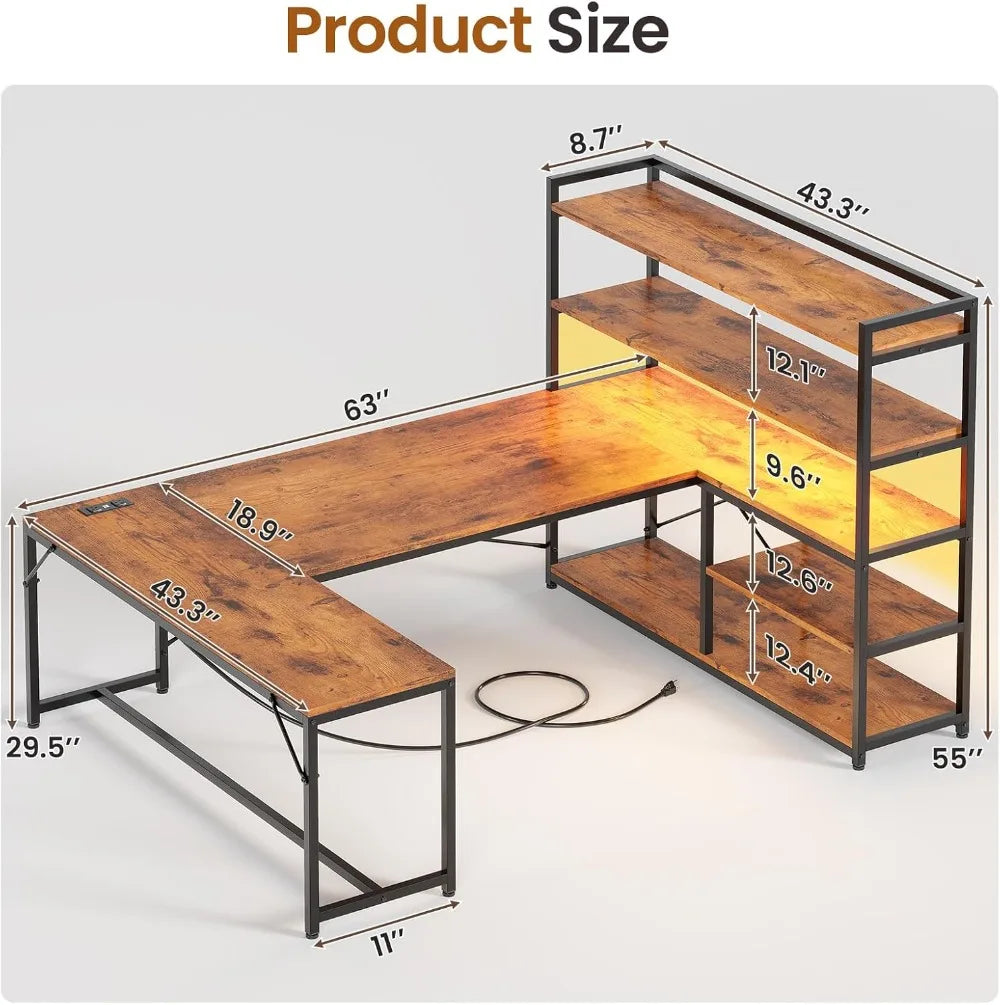 L Shaped Desk with Storage Shelves