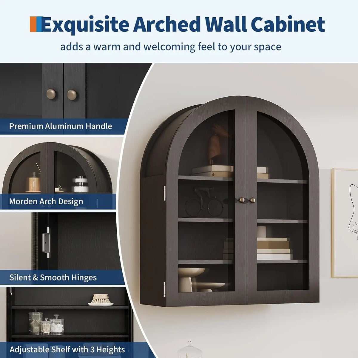Arched Wall-Mounted Medicine Cabinet with Glass Doors