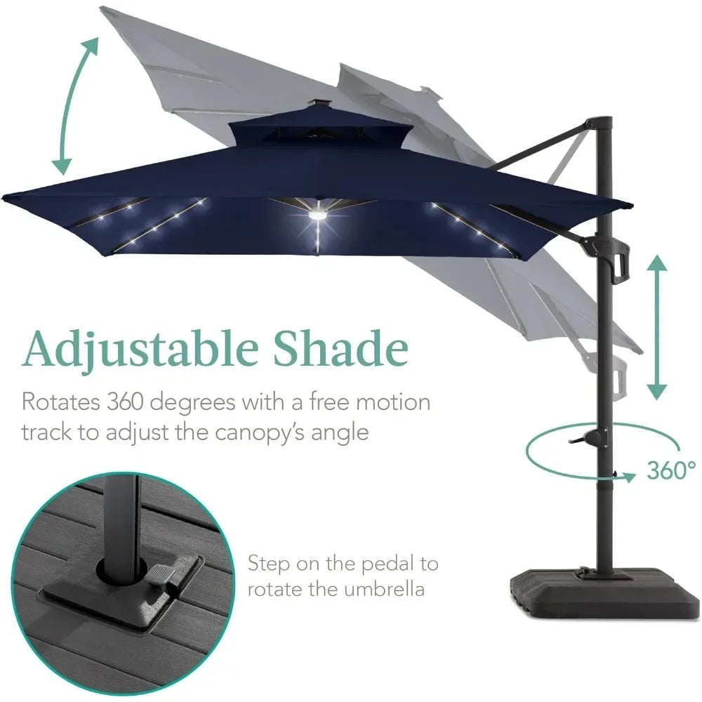 Patio Umbrella - Base Included and Solar LED Lights