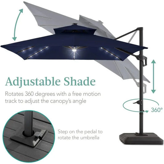 Patio Umbrella - Base Included and Solar LED Lights