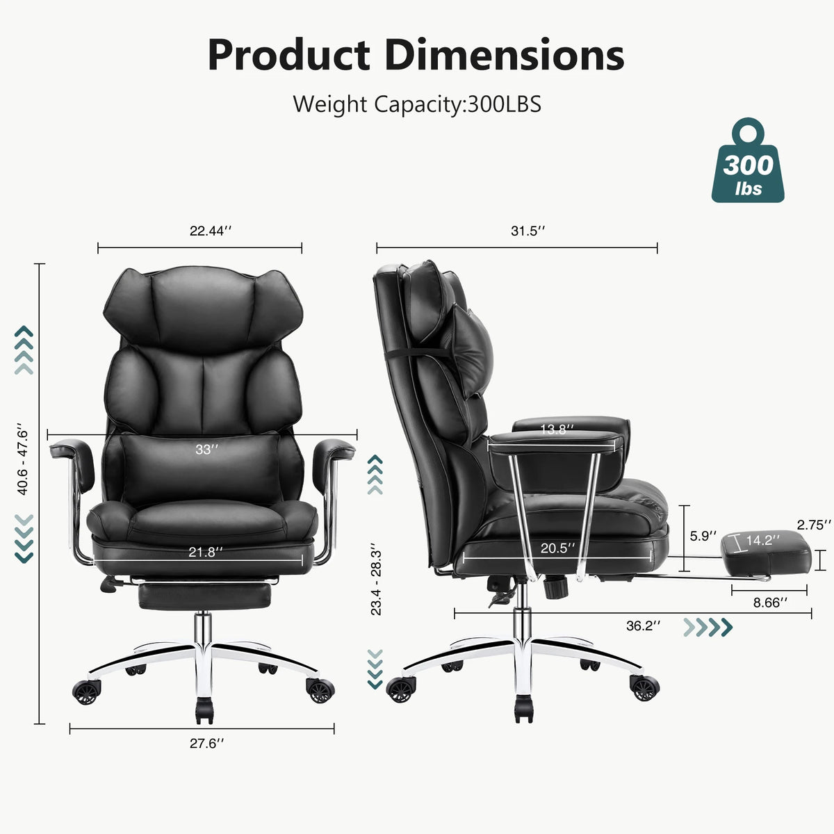 PU Leather Chair with High Back and Footrest Lumbar Support