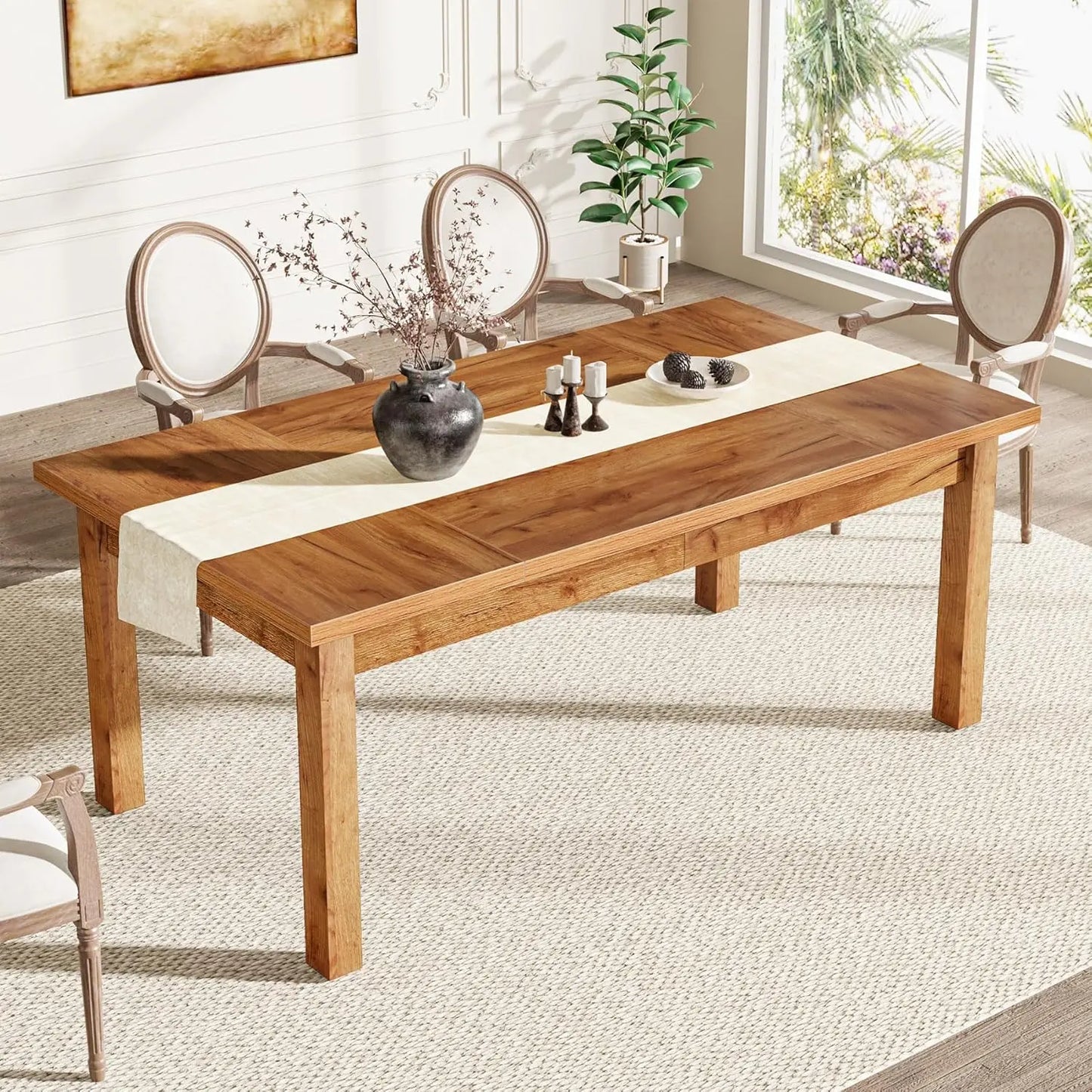 Heavy Duty Large Rectangular Farmhouse Dining Table with Solid Legs