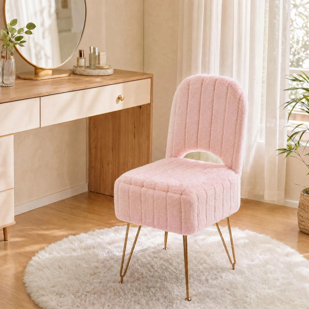 Storage Vanity Chair with Adjustable Folding Backrest