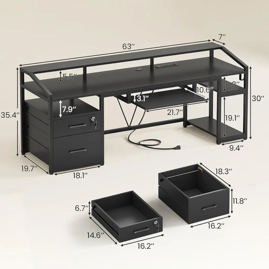 Office Desk with Lockable Drawers for Legal/Letter File