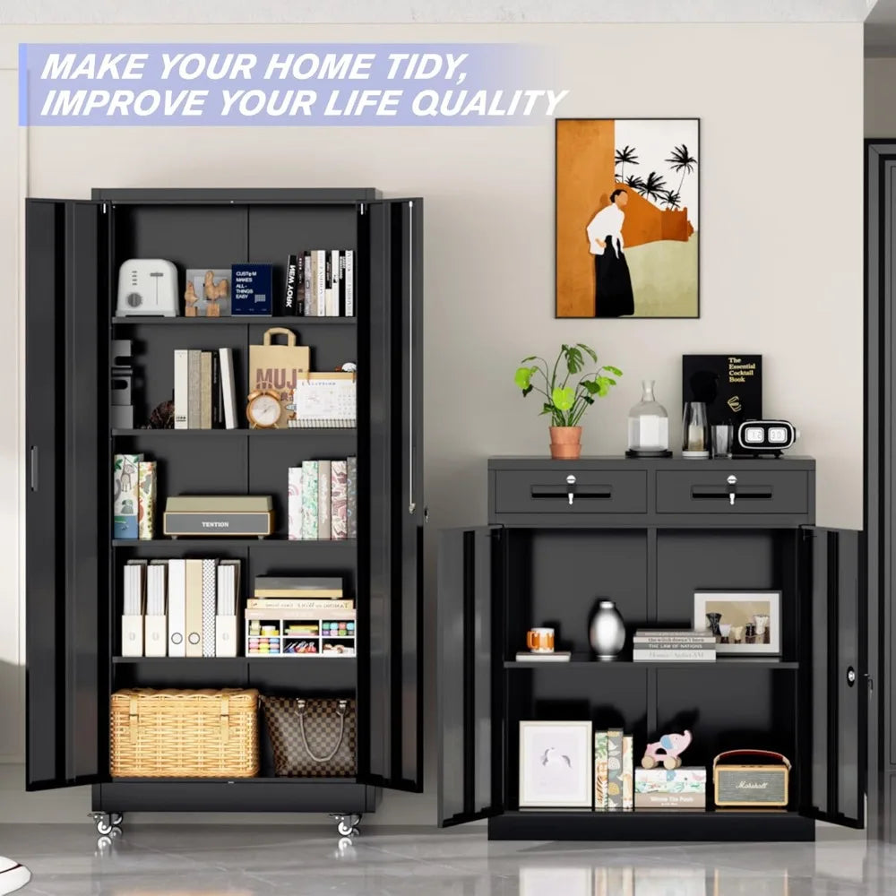 Garage Storage Cabinet with & Lockable Doors and Wheels